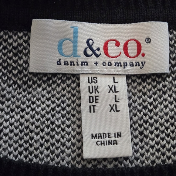 d& co Denim & Company Black and White Checkered Sweater Crew Neck Women's L - Picture 6 of 11